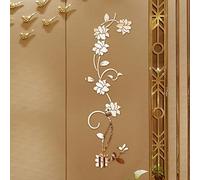 Mirror Wall Stickers, 3D Rattan Flower Stickers for Wall Door Living Room Bedroom Decal DIY Decor Living Room Decoration(Silver)