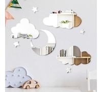 Mirror Wall Stickers, Clouds, Moon And Stars, Acrylic Adhesive Silver Mirror For Door, Closet, Living Room And Bedroom Decoration