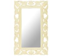 Mirror White 80x50 cm Solid Mango Wood Hand-Carved Decorative Wall Accent Rustic