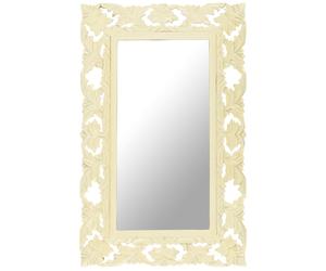 Mirror White 80x50 cm Solid Mango Wood Hand-Carved Decorative Wall Accent Rustic