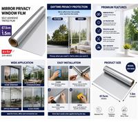 Mirror Window Film Privacy Tint Reflective One Way Self Adhesive 67.5cm x1.5m