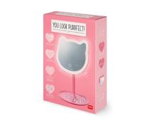 Legami - You Look Purrfect! - Make Up Mirror with Light - Cat Shape - Adjustable Brightness and Tilt, Double Powered by USB or Batteries, for Makeup