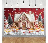 MIRRORANG 1.5x1m Candy House Colorful Backdrop Snowflake Pine Trees Snowman Santa Claus Photography Background for Winter Season Holiday Christmas Family Party Banner Kids Home Decor