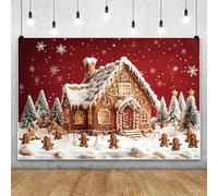 MIRRORANG 1.5x1m Cartoon Winter Snowy Scenery Red Backdrop Snowflake Pine Trees Brown House Photography Background for Seasonal Holiday Christmas Theme Family Party Banner Decor