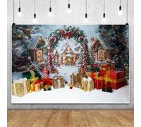 MIRRORANG 1.5x1m Winter Christmas Theme Backdrop Rustic Wooden House Bow Pine Branches Printed Background for Photography Seasonal New Year Party Banner Decoration Photo Studio Props