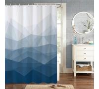 MIRRORANG 183x198cm Blue Fabric Shower Curtain Navy Ombre Geometric Mountain Shower Curtain for Bathroom Waterproof Polyester Fabric Set with Hooks