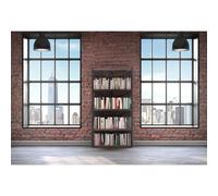 MIRRORANG 2,2x1,5m Interior Room Backdrop Old Brick Wall Bookshelf Window Cityscape Photography Background Interior Room Business Online Meeting Decor Portrait Shoot Props, Vinyl