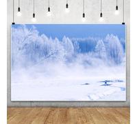 MIRRORANG 2.2x1.5m White and Blue Winter Season Backdrop Snowy Pine Trees Forest Natural Scenery Background for Photography Seasonal Holiday New Year Christmas Party Decor Supplies