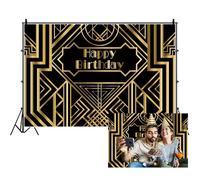 MIRRORANG 2,5x1,8m Black and Gold Geometric Patterns Backdrop Vintage Luxury Gold Magic Patterns Background for Photography Birthday Party Baby Shower Decor Banner 1920 Theme Party Photo Booth Props