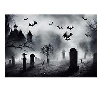 MIRRORANG 2,5x1,8m Halloween Spooky Graveyard Photo Backdrop Scary Graveyard Bat Dead Tree Haunted House Fog Background for Photography Adult Child Halloween Night Theme Party Decoration Banner