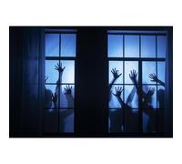 MIRRORANG 2.5x1.8m Halloween Zombie Backdrop for Photography Horrible Night Window Scene Background Cemetery Spooky Skeleton Zombie Scary Halloween Party Decorations Photo Booth Banner