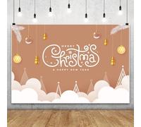 MIRRORANG 2.7x1.8m Merry Christmas Happy New Year Backdrop Yellow Xmas Trees Balls Bells Snowflake Printed Photography Background for Winter Season Family Party Banner Decor Photo Booth Props