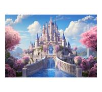 MIRRORANG 3,5x2,5m Fantasy Castle Backdrop Fairy Tale Princess Palace Pink Flower Tree Fountain Wonderland Photography Background Girls Birthday Party Baby Shower Decor Kids Photo Booth Props