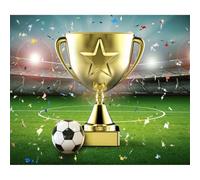 MIRRORANG 3.5x2.5m Football Team Trophy Backdrop Soccer Sports Game Stadium Championship Awards Celebration Grass Field Spotlight Photography Background for Kids Boys Sports Theme Birthday Decor