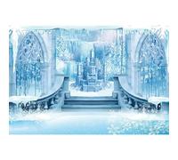 MIRRORANG 3,5x2,5m Winter Castle Photography Backdrop Blue Ice Frozen Forest Wonderland Background Waterfall Pine Tree Baby Shower Kids Birthday Party Supplies Decoration Photo Booth Prop, Vinyl