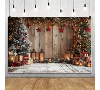 MIRRORANG 3.5x3m Rustic Wooden Wall Winter Backdrop Snow Pine Tree Leaves Cones Lamp Decorative Background for Photography Seasonal Holiday Christmas Theme Banner Supplies Festival Photo Studio