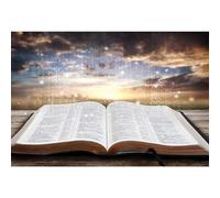 MIRRORANG 3x2,5m Holy Bible Backdrop Light of Wisdom Emit from The Opened Bible Book Bokeh Sunset Glow Photography Background Easter Backdrop Church Event Decor Baptism Banner, Vinyl