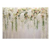 MIRRORANG 3x2,5m Wedding & Bridal Shower Backdrop, White Flowers Vinyl