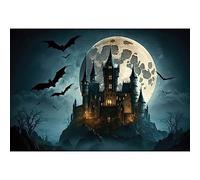 MIRRORANG 3x2m Halloween Vampire Castle Backdrop Wilderness Haunted House Bat Weird Tree Full Moon Night Photo Background for Photography Halloween Carnival Horror Theme Party Decoration Banner