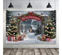 MIRRORANG 3x2m Merry Christmas Backdrop Xmas Pine Tree Wooden House Winter Photography Background for New Year Holiday Home Party Decor Supplies Photo Studio Supplies Props