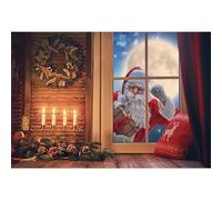 MIRRORANG 4,5x3m Christmas Backdrop Santa Claus Knock on the Door Wooden House Candle Photography Background Portrait Photobooth Xmas Party Banner Decorations Photo Studio Props, Vinyl