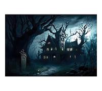 MIRRORANG 4,5x3m Halloween Cemetery Haunted House Photography Backdrop Spooky Old Castle Scary Dead Tree Photo Background Halloween Carnival Theme Party Decor Banner Horror Party Photo Booth Props