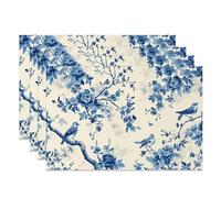 MIRRORANG Blue and White Placemats Set of 4 45x30cm Traditional Chinese French Country Style Floral Bird Pattern Place Mats for Kitchen Dining Room Decor