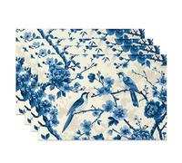 MIRRORANG Blue Bird and Flower Placemats Set of 4 45x30cm Traditional Chinese Blue and White Pattern Place Mats for Kitchen Dining Room Decor
