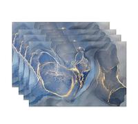 MIRRORANG Blue Gold Marble Placemats Set of 4 45x30cm Luxurious Stone Pattern Washable Table Place Mats for Elegant Kitchen Dining Room Decor
