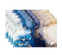 MIRRORANG Blue White Marble Placemats Set of 4 45x30cm Natural Stone Design Washable Table Place Mats for Modern Kitchen Dining Room Decor