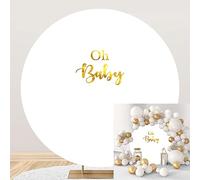 MIRRORANG Diameter 1,8m Oh Baby Round Backdrop Cover Pure White Background for Photography Baby Shower 1st 2nd Birthday Party Cake Table Decoration Newborn Portrait Photo Booth Props, Polyester