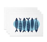 MIRRORANG Fish Pattern Placemats Set of 4 45x30cm Blue White Nautical Theme Kitchen Dining Room Washable Table Place Mats for Coastal Home Decor