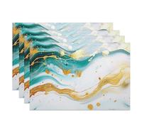 MIRRORANG Green Gold Marble Placemats Set of 4 45x30cm Abstract White Gold Dot Green Texture Machine Washable Durable Place Mats for Kitchen Dining Room Modern Art Inspired Decor