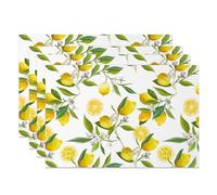 MIRRORANG Lemon Themed Placemats Set of 4 45x30cm Watercolor Lemons Green Leaves Iris White Flowers Summery Fresh Kitchen Dining Room Table Mats for Spring Summer Party Table Mats Home Decor
