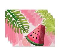MIRRORANG Tropical Watermelon Placemats Set of 4 45x30cm Pink Green Fruit Design Washable Table Place Mats for Summer Barbecue Home Decor