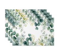MIRRORANG Watercolor Greenery Placemats Set of 4 45x30cm Botanical Eucalyptus Leaves Spring Summer Kitchen Dining Room Washable Table Place Mats for Home Decor