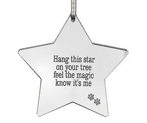 Mirrored Acrylic Pet Memorial Hanging Star Christmas Decoration | Dog/Cat Paw Prints | Remembrance Gift | 10cm x 10cm