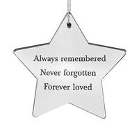 Mirrored Acrylic Star Hanging Decoration - Always Remembered. Never Forgotten. Forever Loved | 10cm x 10cm | Bereavement Memorial Gift