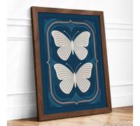 Mirrored Butterflies in Gold Art Deco Framed Wall Art Print A1 (84.1×59.4cm) Walnut, Wall Decor for Living Room, Bedroom, Office & Home, Ready to Hang, Art Gift