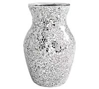 Mirrored Crackle Glass Mosaic Vase, 7.9" Silver Vases for Centerpieces, Non-Slip Decorative Vase for Home, Office, Wedding, Party Table Decor, Silver Vases for Centerpieces