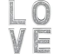 Mirrored Crushed Diamond Love Letter Wall Decor, 4 Pieces, 50cm x 30cm, Silver Glass Mirror, Crystal Glam Art Sign