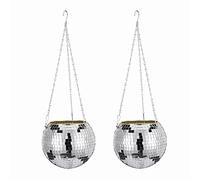 Mirrored Disco Ball Hanging Planter Set 2 Pack Boho Plant Hanger with Hooks Chain Wall Mounted Flower Basket for Indoor Plants Silver Disco Ball Decor 20CM