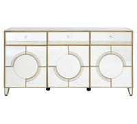 Mirrored Glass Cabinet with Crystal-Style Knobs, Art Deco Antique Finish Storage Cabinet with Drawers Interiors by Premier Silver One Size