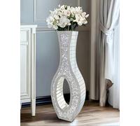 Mirrored Glass Floor Vase Crushed Diamond : 76cm Tall Glamorous Slender and Curvaceous Artistic Silhouette Standing Vases,Decorative Flower Vase for Pampas Grass & Large Floral Arrangement