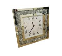 Mirrored Glass Square Wall Clock Black Hands - Silver