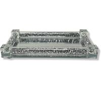Mirrored Glass Vanity Tray with Crushed Diamond Frame, 20 x 10 cms, Silver