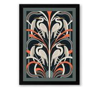 Mirrored Herons in Pattern Art Deco Framed Wall Art Print A3 (42×29.7cm) Black, Wall Decor for Living Room, Bedroom, Office & Home, Ready to Hang, Art Gift