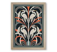 Mirrored Herons in Pattern Art Deco Framed Wall Art Print A3 (42×29.7cm) Oak, Wall Decor for Living Room, Bedroom, Office & Home, Ready to Hang, Art Gift