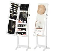 HOMCOM Full Length Mirror with Storage, Jewellery Cabinet with Mirror, Adjustable Angle and Stand, Lockable Jewellery Organiser for Bedroom Dressing Room, White White