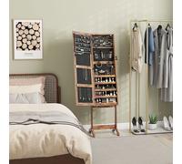 HOMCOM Mirrored Jewellery Cabinet W/ LED Light Lockable Jewellery Rustic Brown